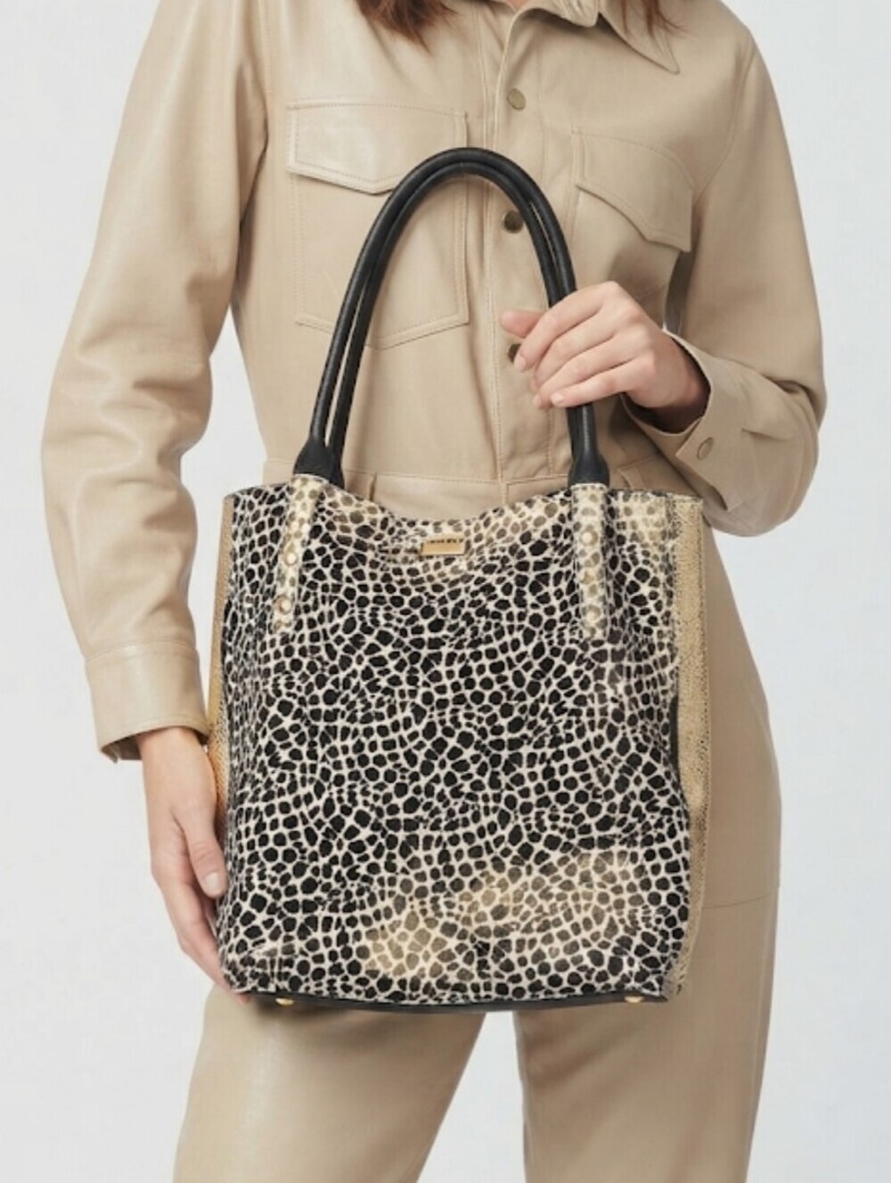 Hammitt Women Oliver Medium Dapple Calf Hair Leather Animal Print bag